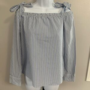 DF Young Striped Tie-Shoulder Off-Shoulder Top